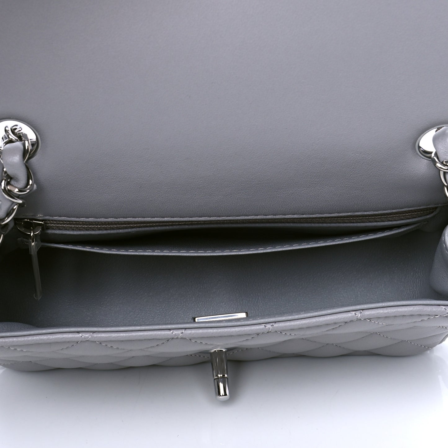 Lambskin Quilted Mini Rectangular Flap Grey