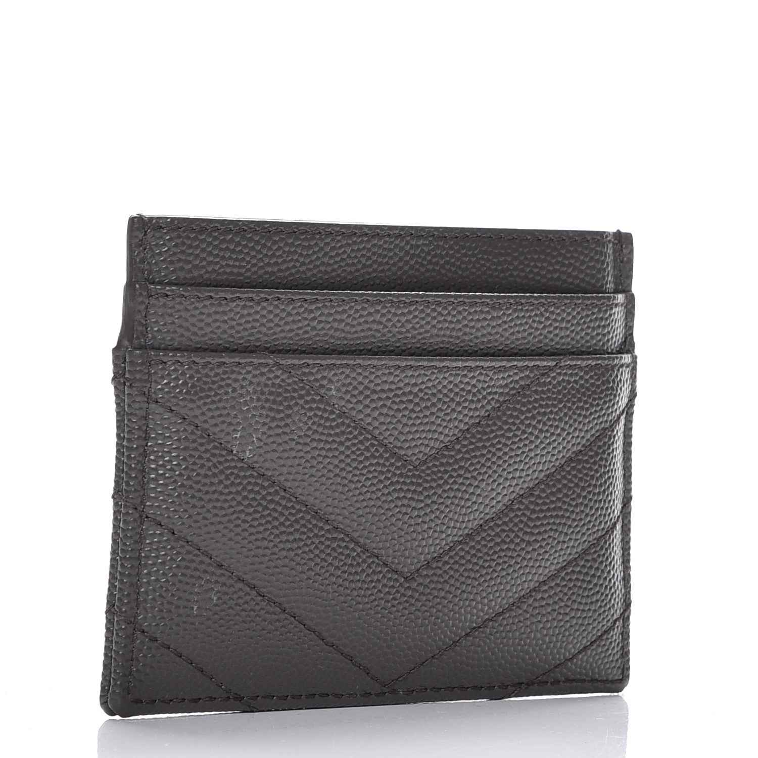 Saint Laurent Grain De Poudre Matelasse Chevron Monogram Credit Card Case Earth 3 of 9