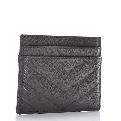 Saint Laurent Grain De Poudre Matelasse Chevron Monogram Credit Card Case Earth 3 of 9