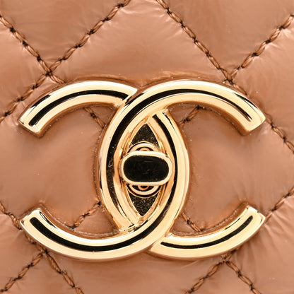 Chanel Crumpled Lambskin Quilted CC Turnlock Moccasins 37.5 Dark Beige 10 of 11