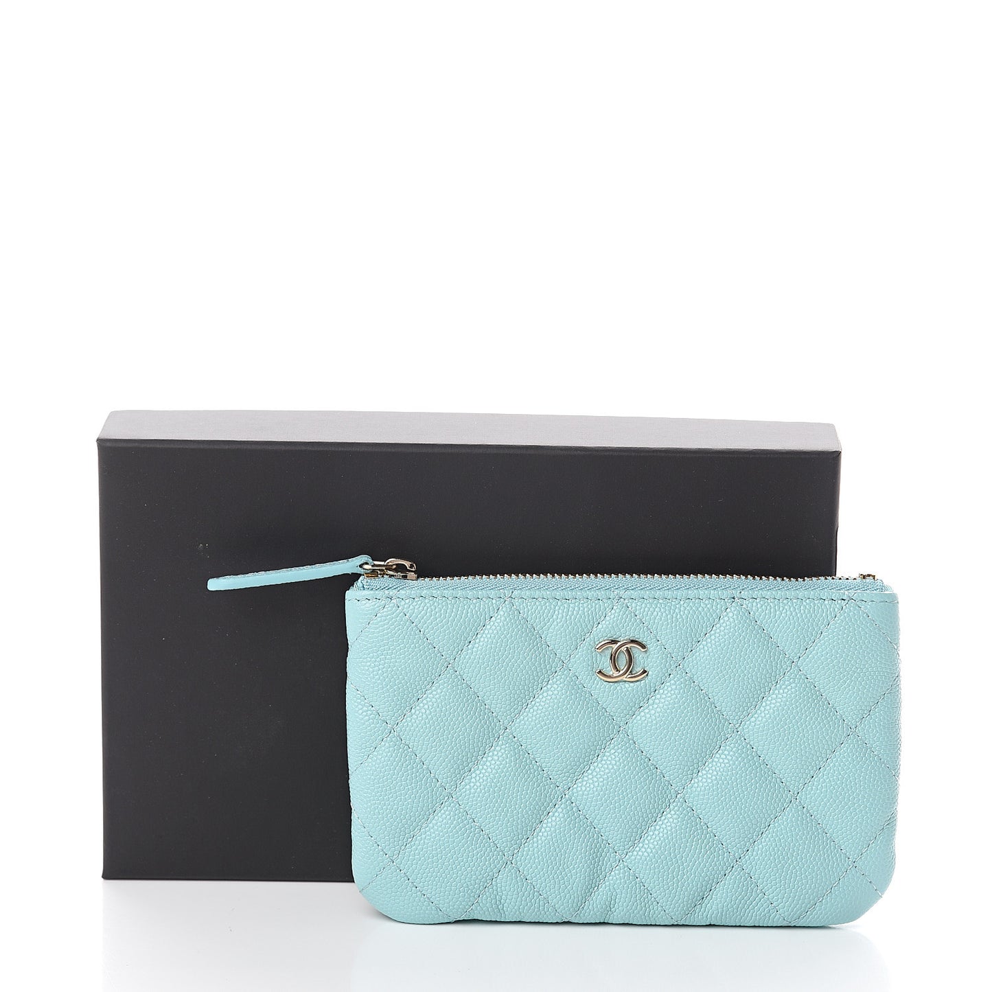 Caviar Quilted Small Cosmetic Case Light Blue