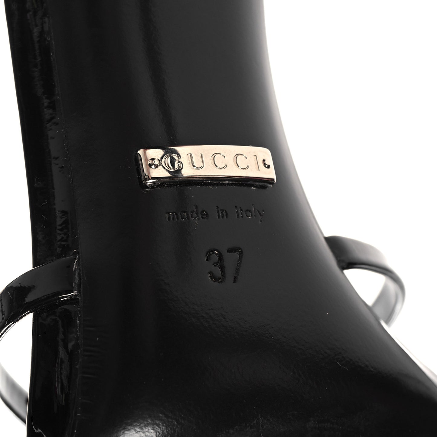 Patent Crystal Double G Ankle Wrap Sandals 37 Black