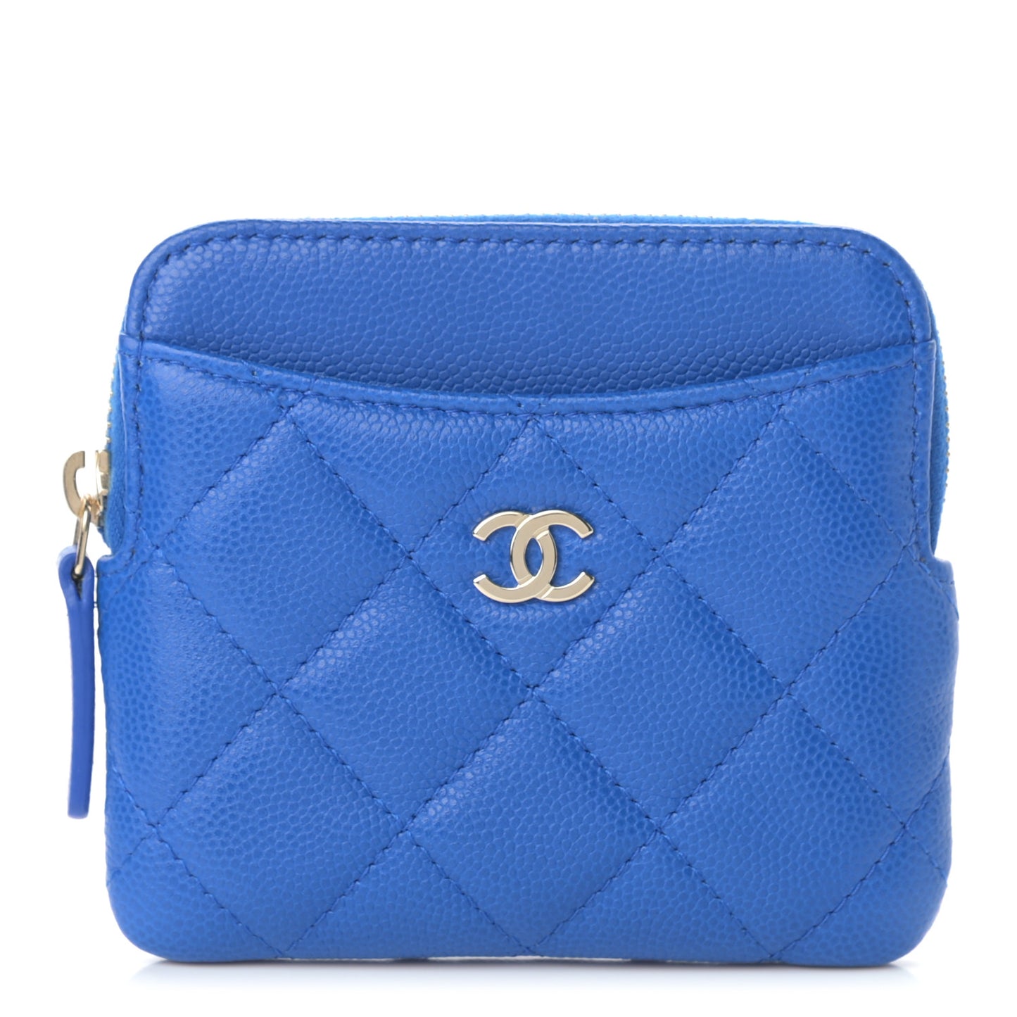 Caviar Quilted Zip Card Holder Wallet Blue