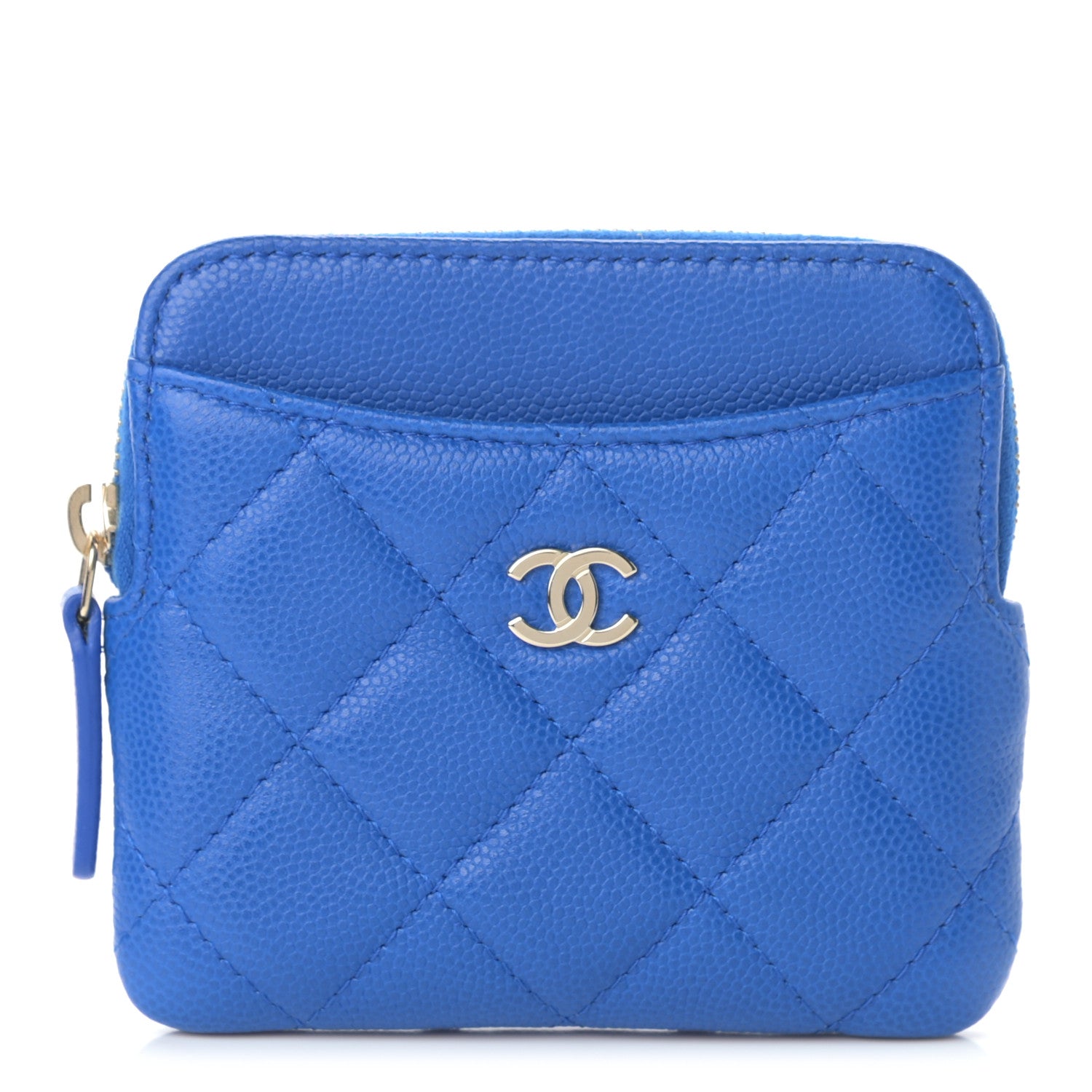 Chanel Caviar Quilted Zip Card Holder Wallet Blue 1 of 8