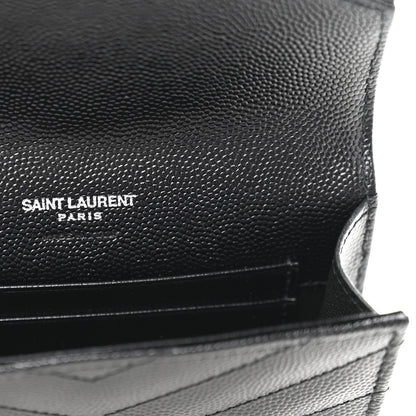 Saint Laurent Grain De Poudre Matelasse Chevron Small Monogram Envelope Wallet Black 6 of 9