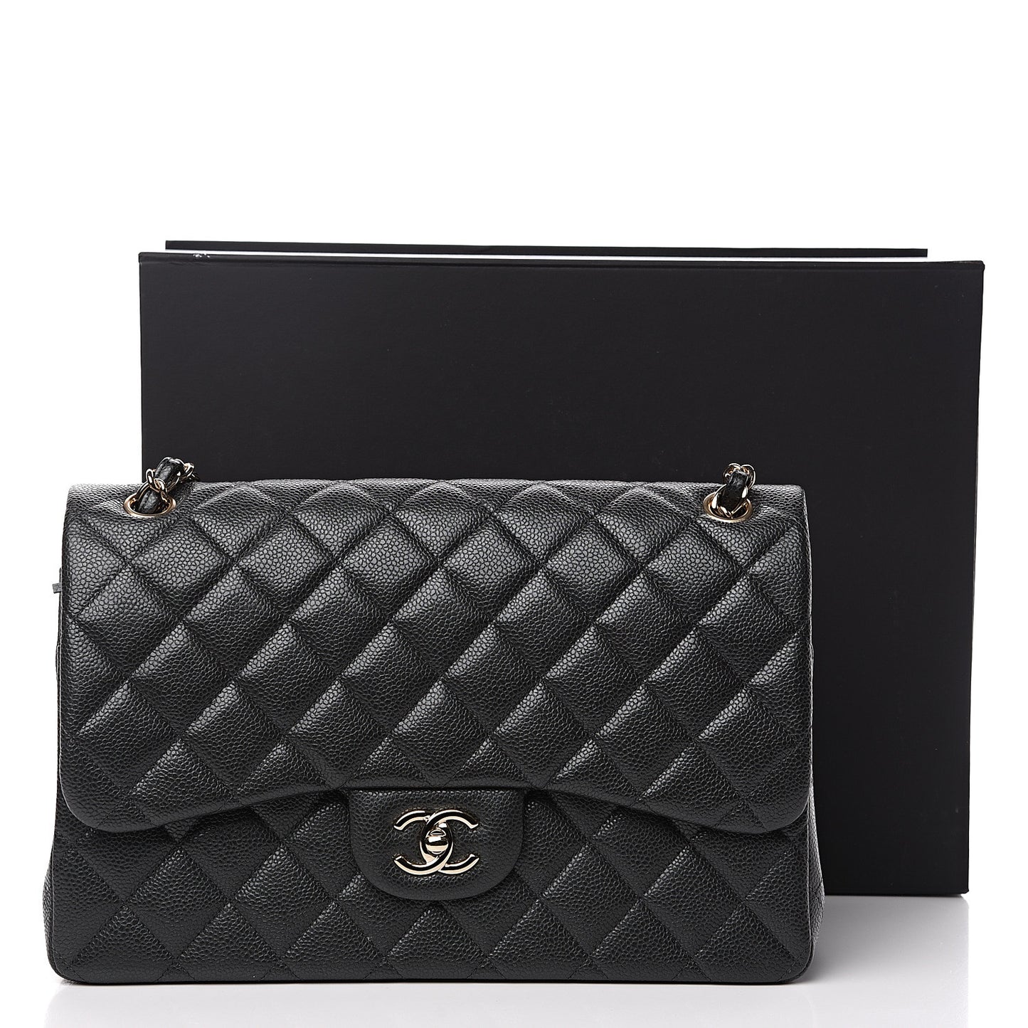 Caviar Quilted Jumbo Double Flap Grey