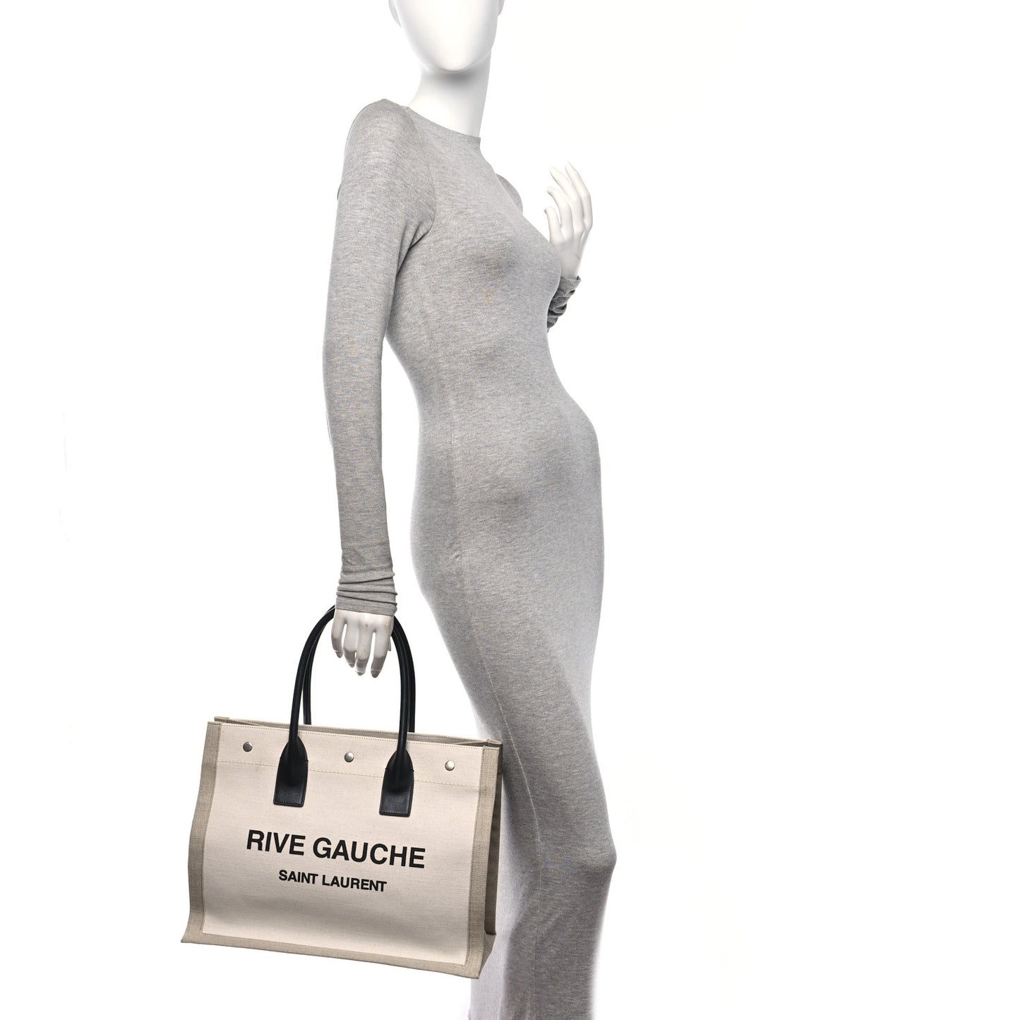 Linen Calfskin Small Rive Gauche Tote Greggio Natural