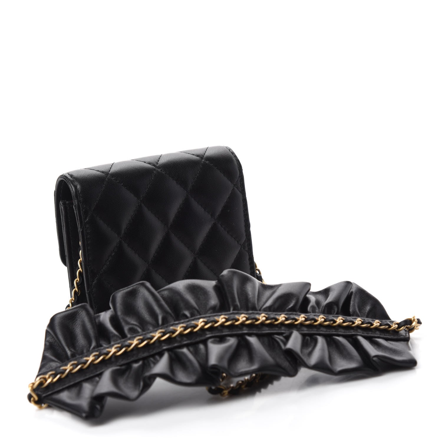 Chanel Lambskin Quilted Romance Clutch With Chain Black 3 of 12