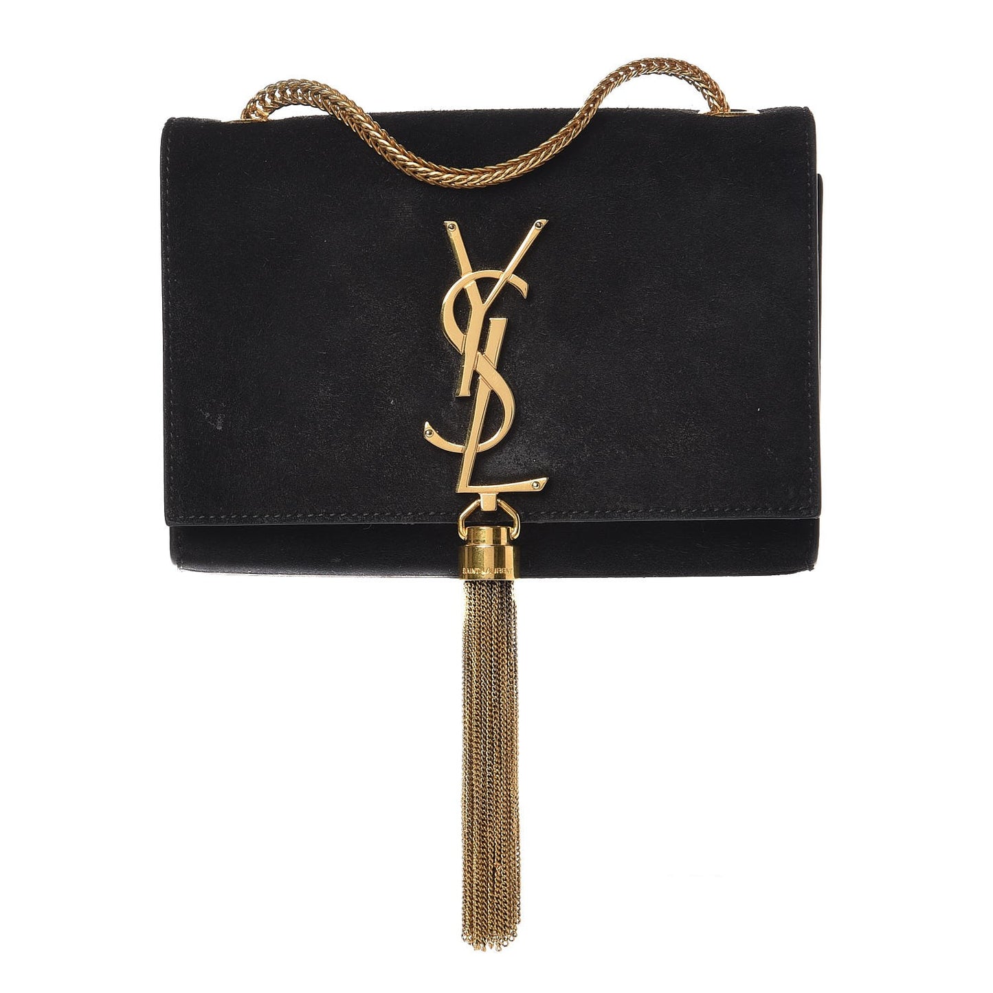 Suede Small Classic Monogram Kate Tassel Satchel Black