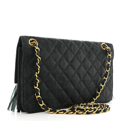 Chanel Woven Raffia Quilted CC Fringe Flap Black 3 of 12