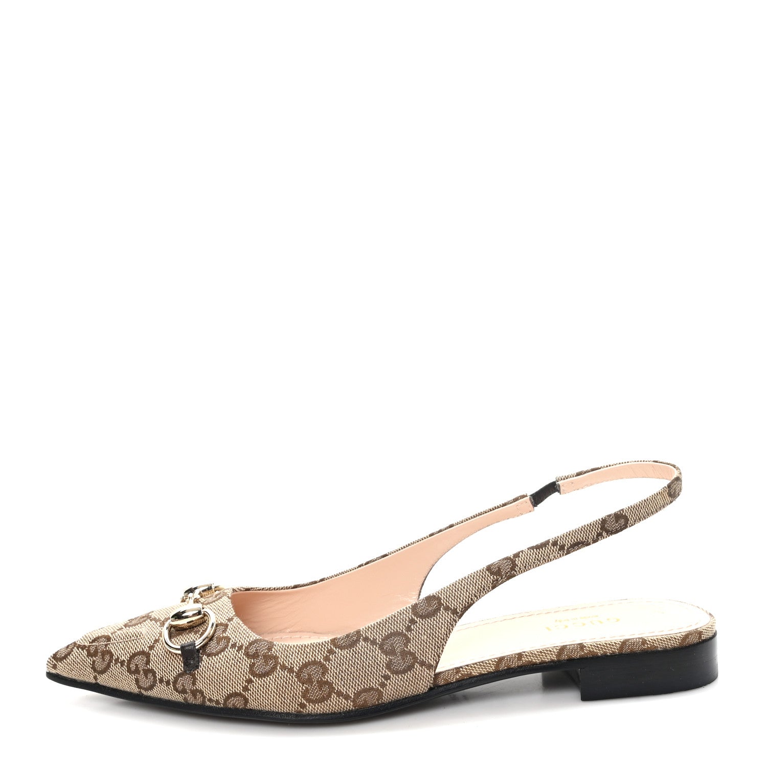 Gucci Monogram Horsebit Womens Slingback Ballet Flat 36.5 Beige Ebony Cocoa 1 of 10
