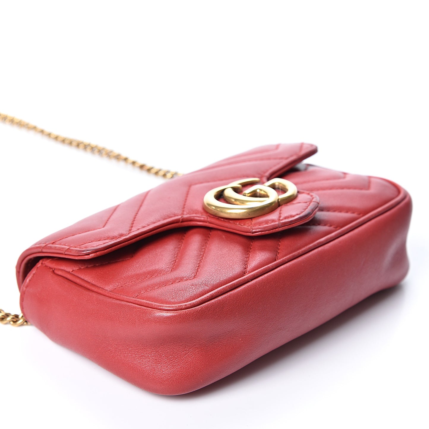 Calfskin Matelasse Super Mini GG Marmont Shoulder Bag Hibiscus Red
