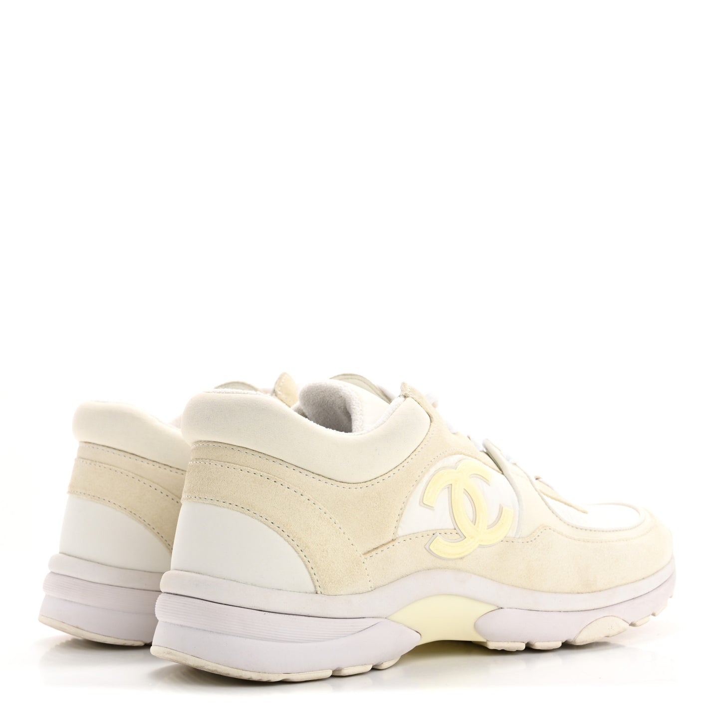 Suede Calfskin Fabric CC Sneakers 38 White