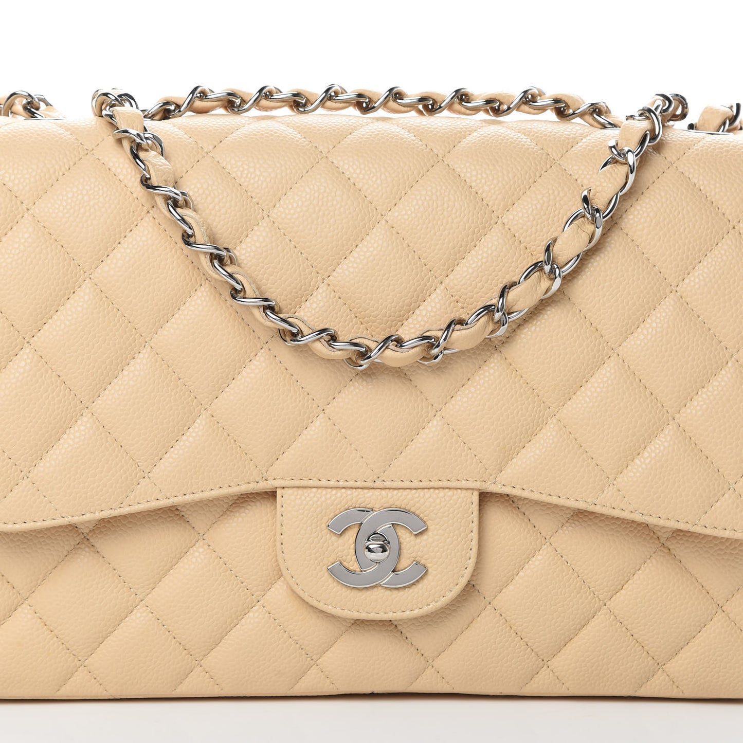 Caviar Quilted Jumbo Single Flap Beige Clair