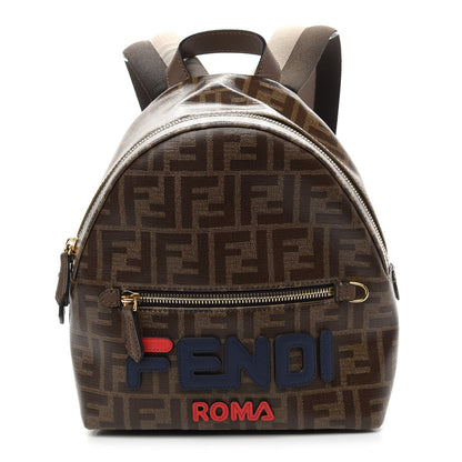 Fendi X FILA Glazed Fabric Vitello Century FF 1974 Mania Mini Backpack Mogano Panna Blueberry 1 of 9