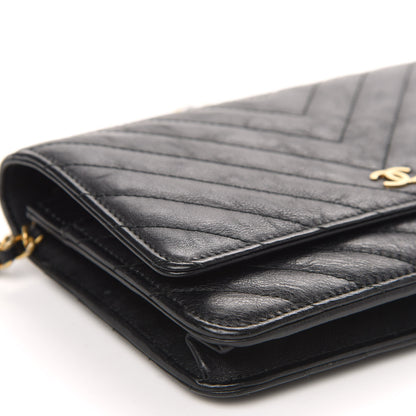 Chanel Crumpled Calfskin Chevron Quilted Wallet On Chain WOC Black 13 of 13