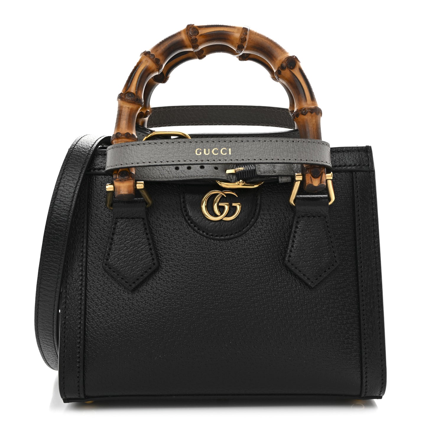 Textured Dollar Calfskin Web Mini Diana Tote Bag Black Dusty Grey