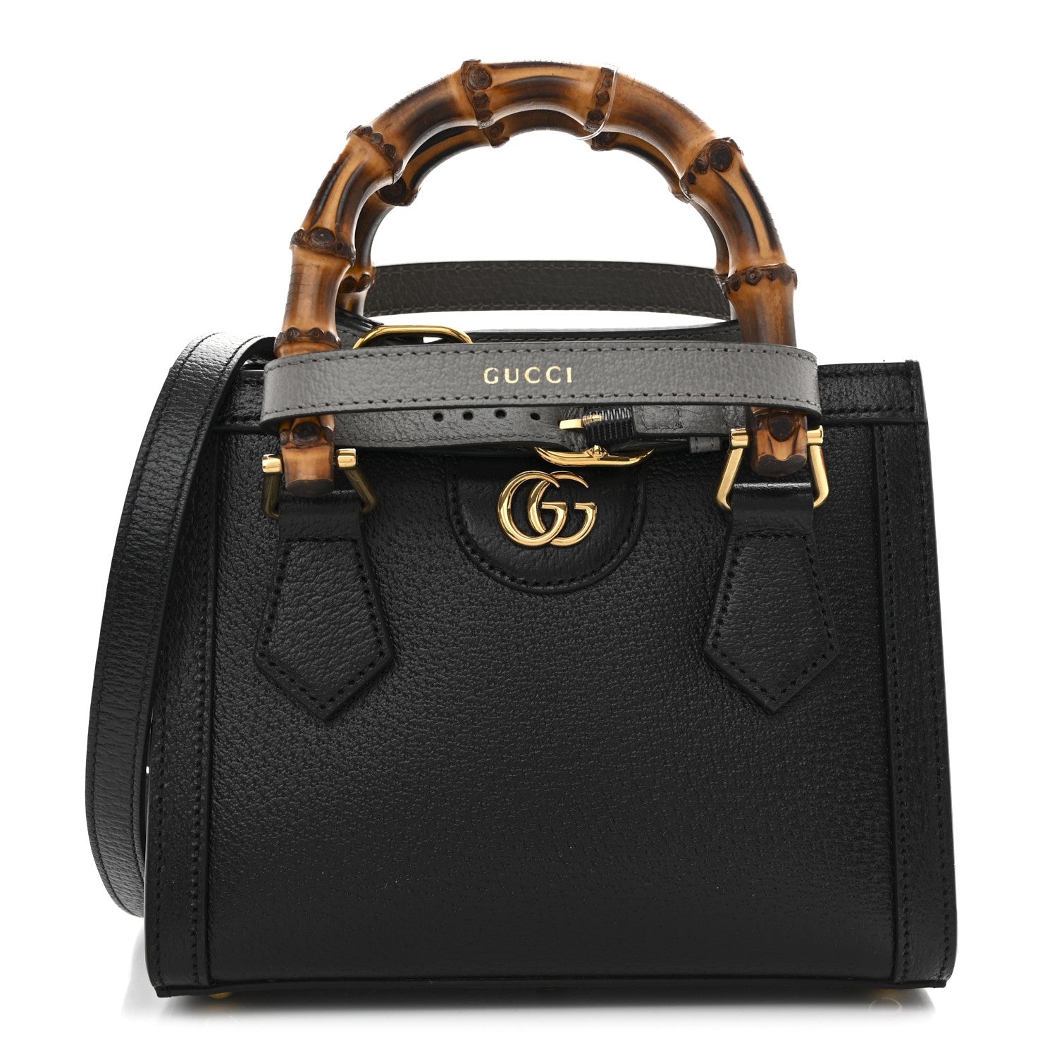 Gucci Textured Dollar Calfskin Web Mini Diana Tote Bag Black Dusty Grey 1 of 11
