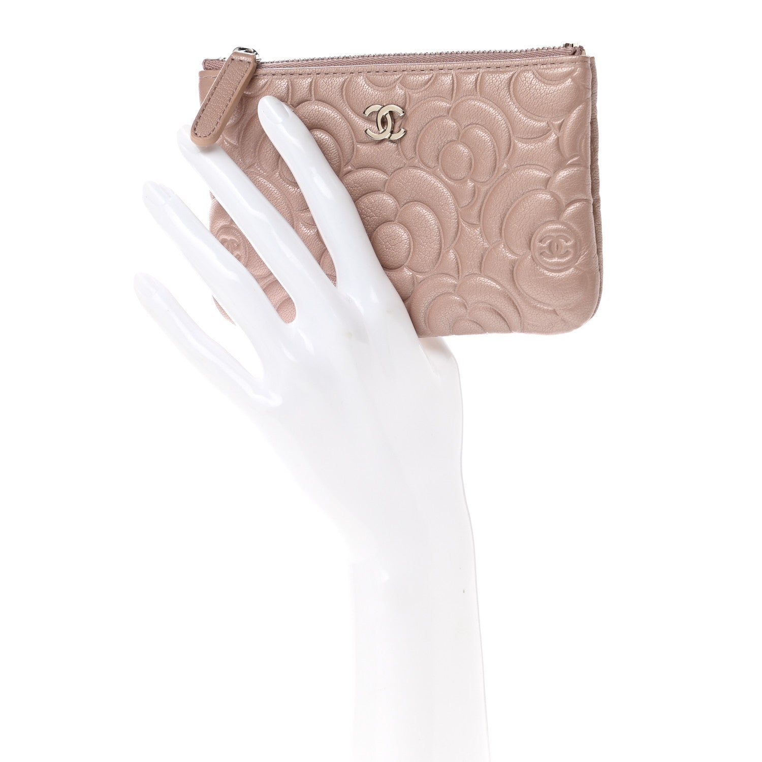 Chanel Goatskin Camellia Embossed Cosmetic Pouch Light Pink 2 of 8