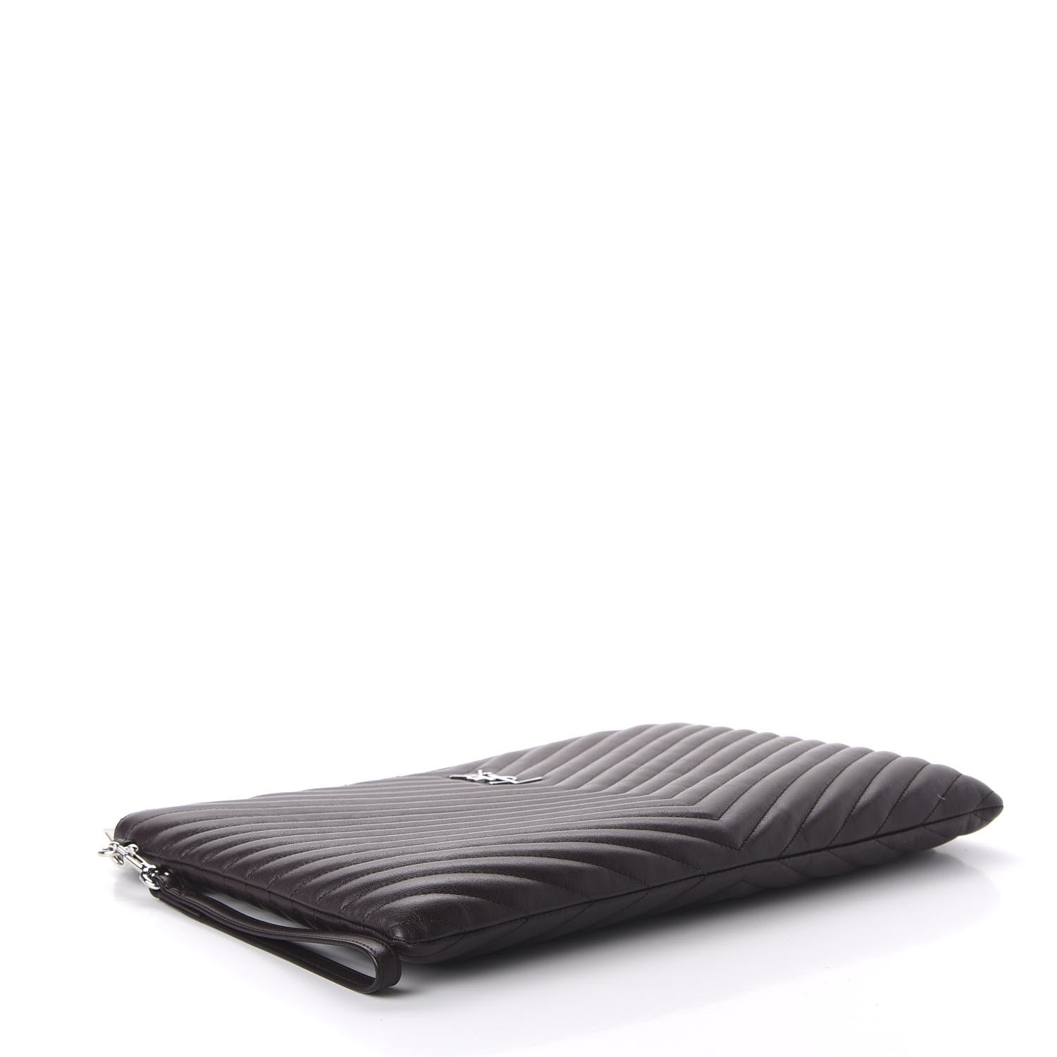 Saint Laurent Calfskin Matelasse Chevron Monogram Document Holder Amaranto 4 of 11