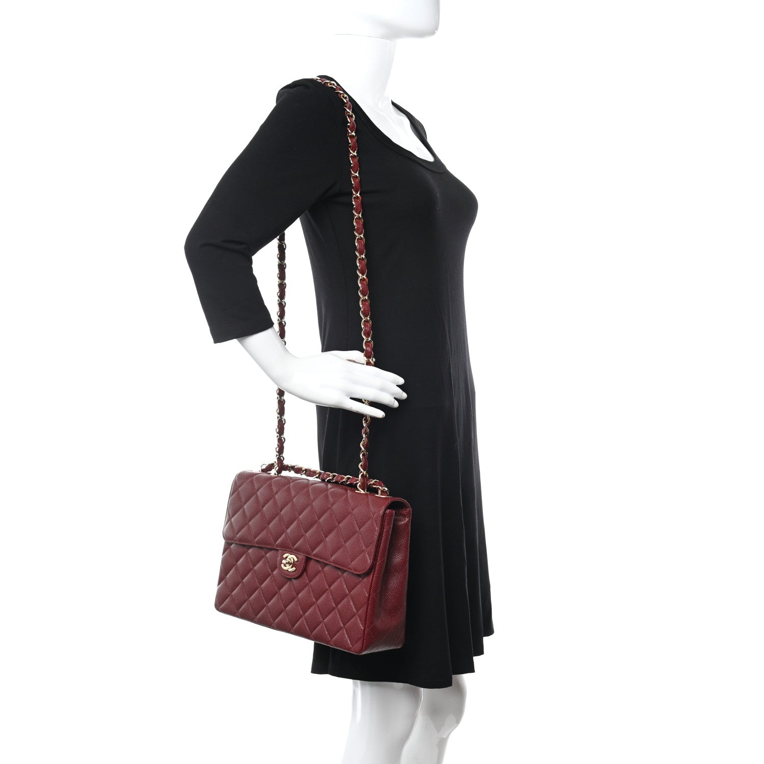 Chanel Caviar Quilted Jumbo Single Flap Bordeaux 2 of 11