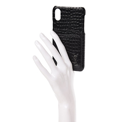Saint Laurent Calfskin Crocodile Embossed iPhone XS Case Black 2 of 7