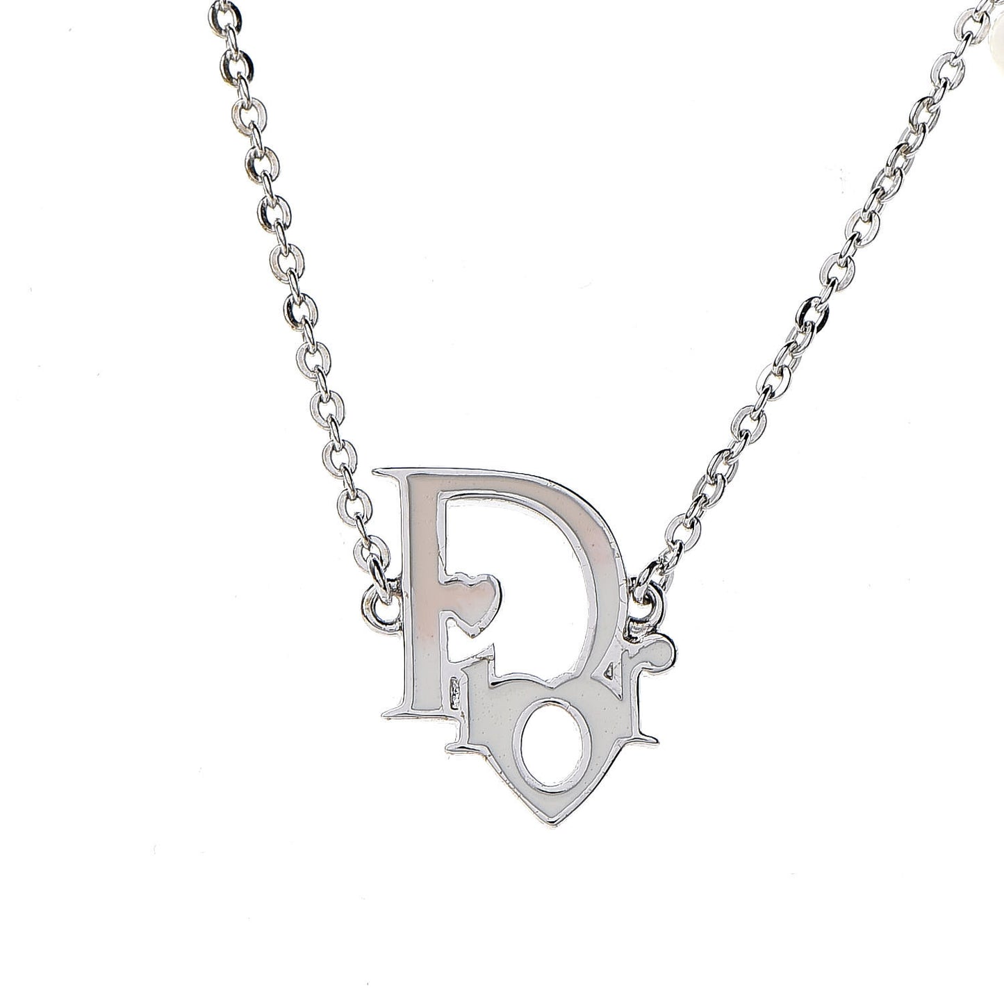 Logo Pendant Necklace Silver White