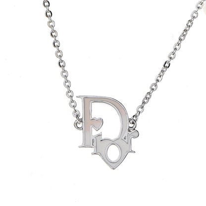 Christian Dior Logo Pendant Necklace Silver White 4 of 8