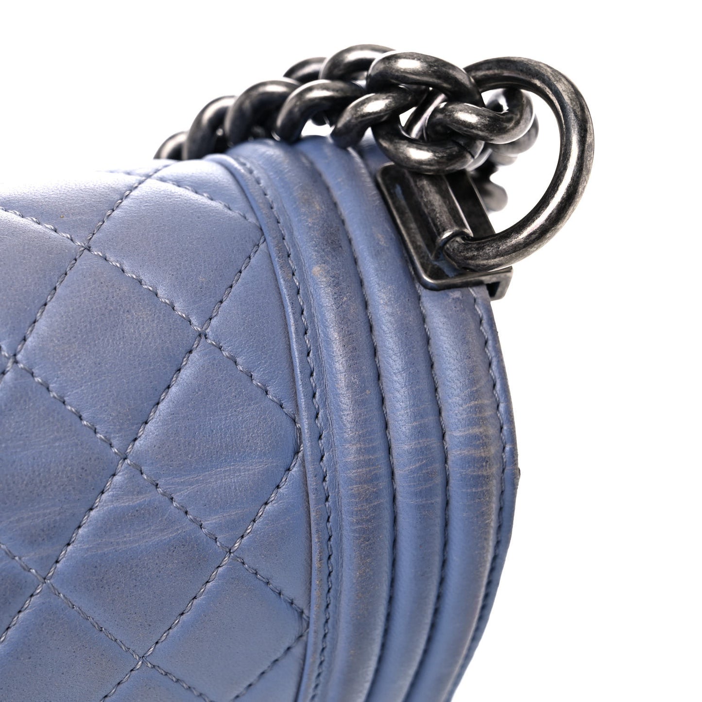 Lambskin Quilted Large Boy Flap Light Blue