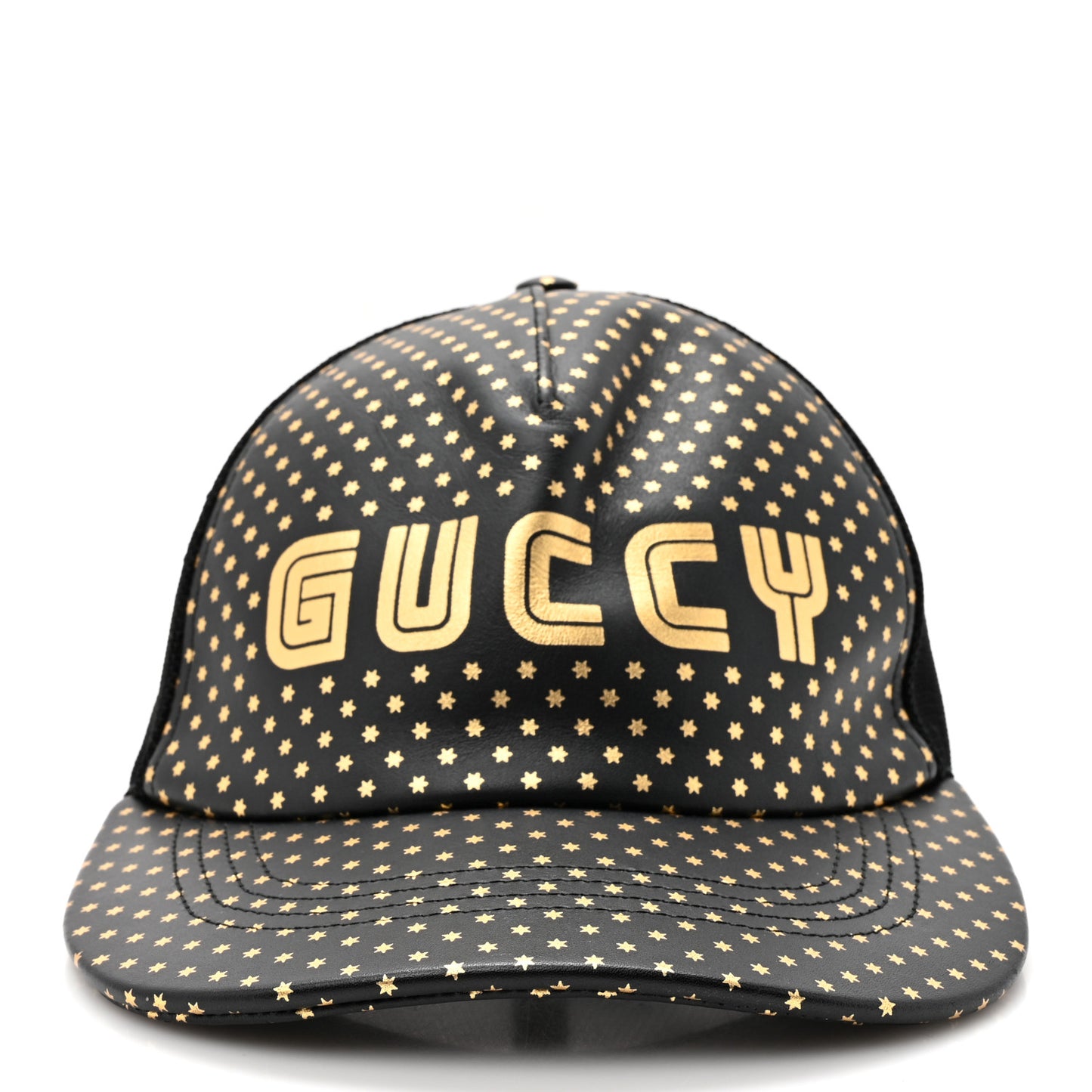 X SEGA Calfskin GUCCY Stars Baseball Hat M Black Gold