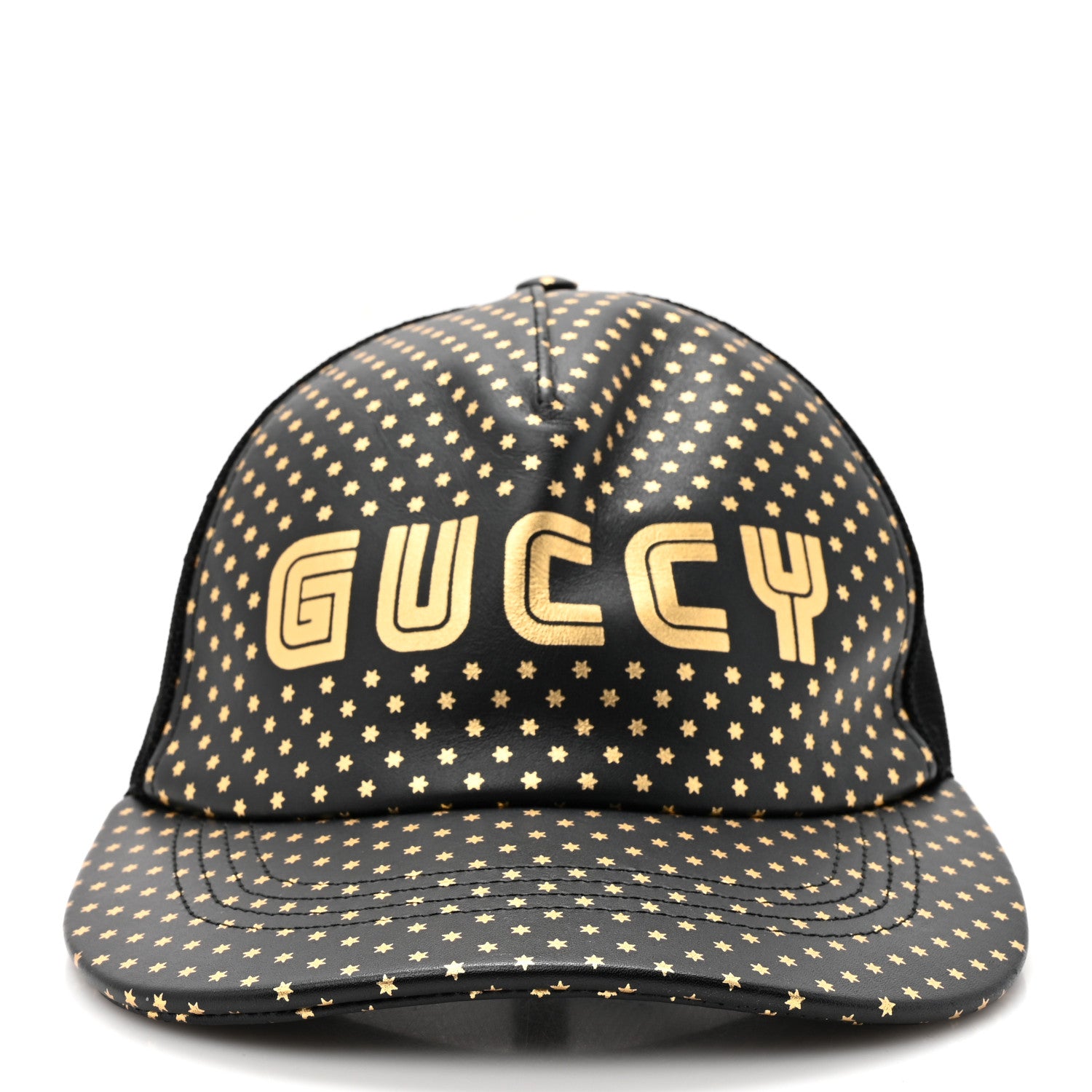 Gucci X SEGA Calfskin GUCCY Stars Baseball Hat M Black Gold 3 of 9