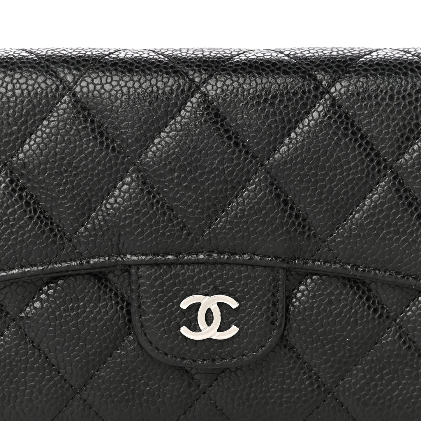 Caviar Quilted Long Flap Wallet Black
