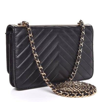 Chanel Lambskin Chevron Quilted Trendy CC Wallet On Chain WOC Black 3 of 11