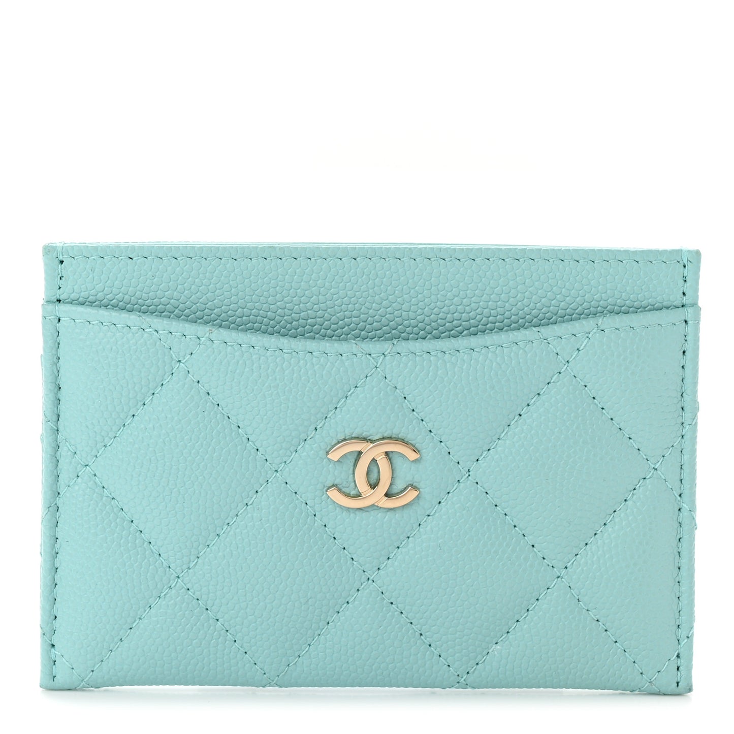 Caviar Quilted Card Holder Light Blue