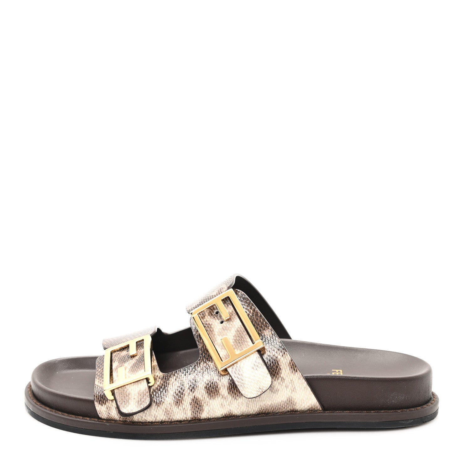 Fendi Vitello Karung Effect Fendi Feel Buckled Slide Sandals 37 Beige Brown 1 of 10