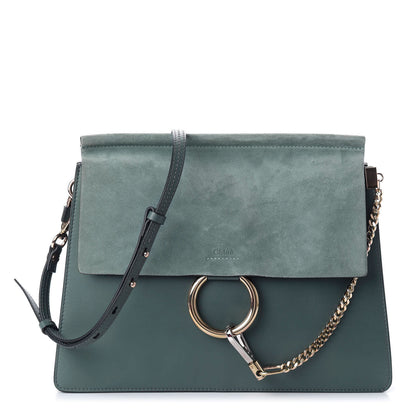 Chloe Suede Calfskin Medium Faye Shoulder Bag Teal 1 of 16