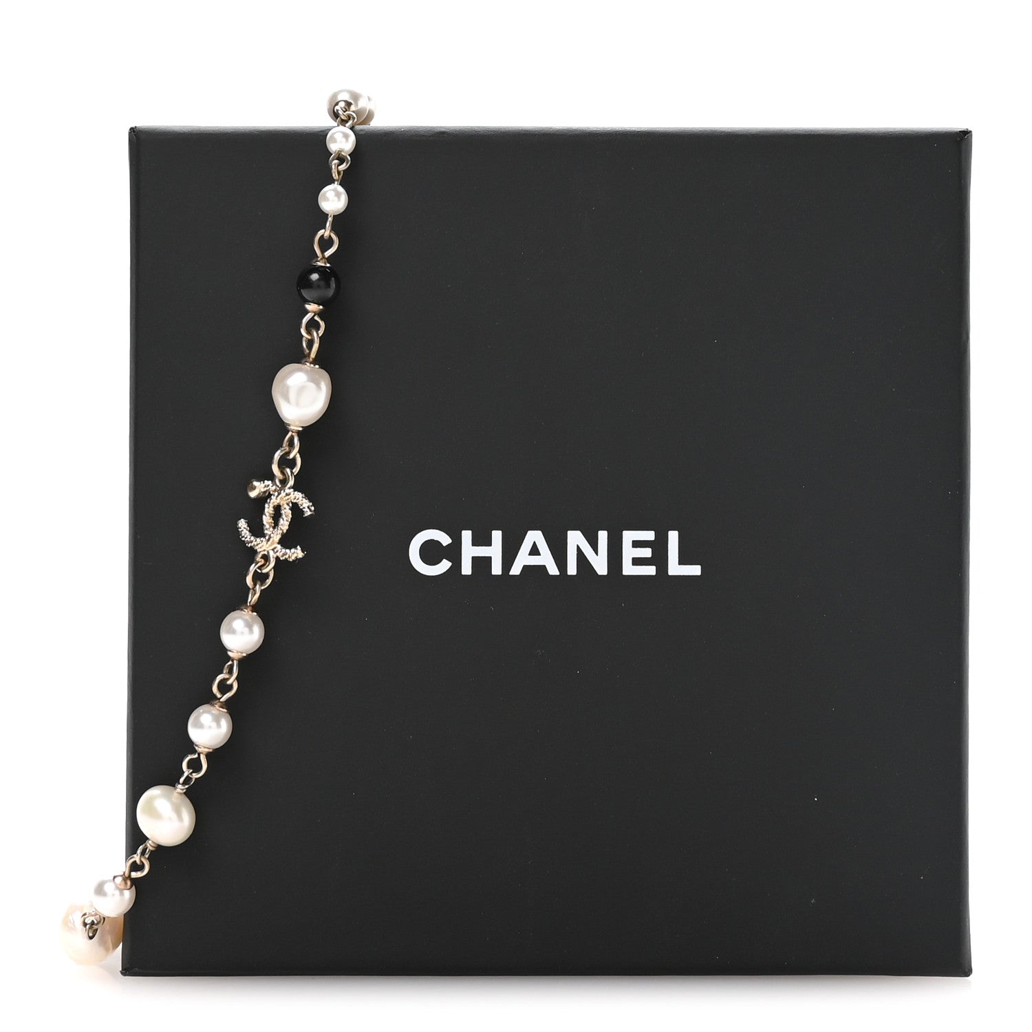 Chanel Pearl Beaded Crystal CC Long Necklace Gold Black White 6 of 6