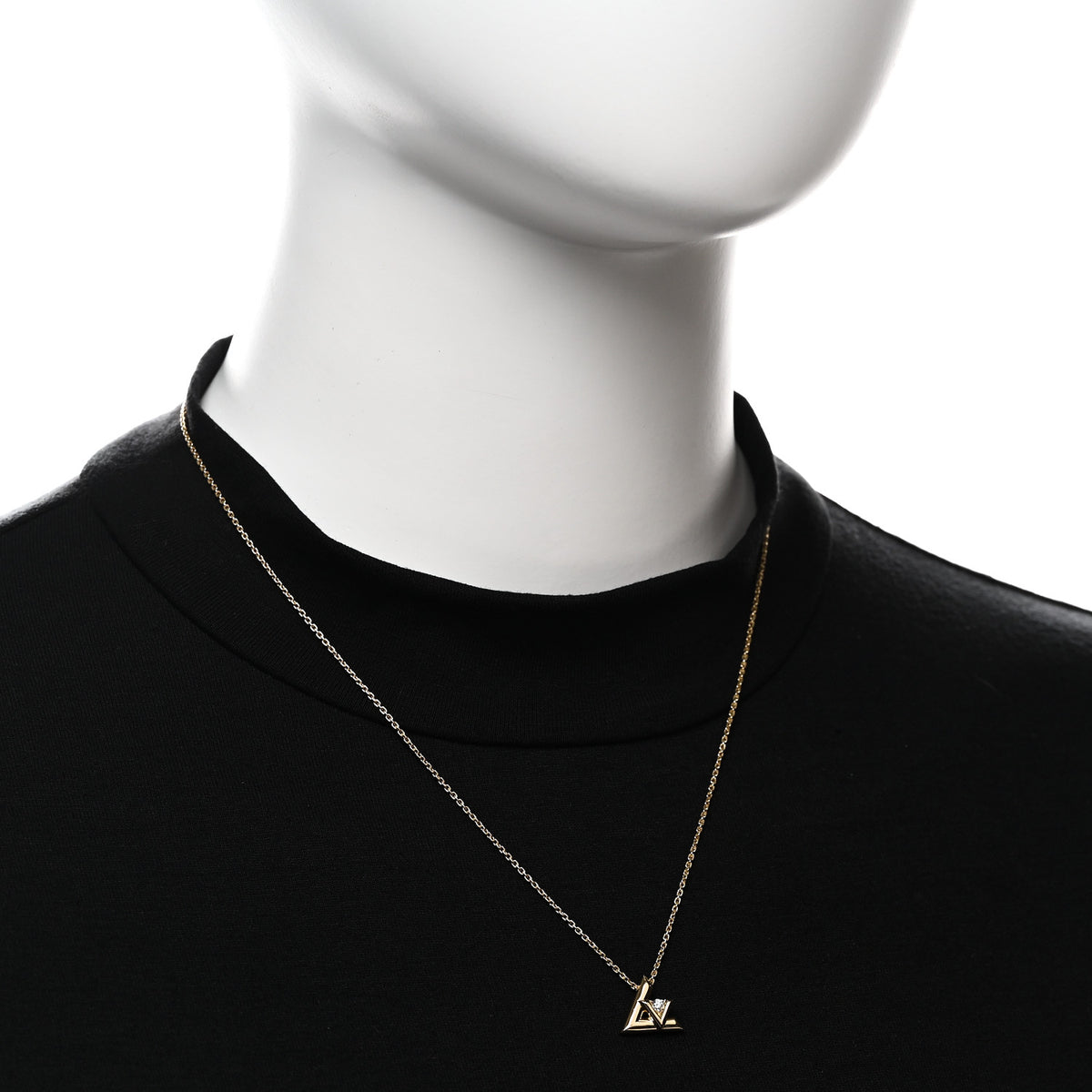 18K Yellow Gold Diamond Small LV Volt One Pendant Necklace