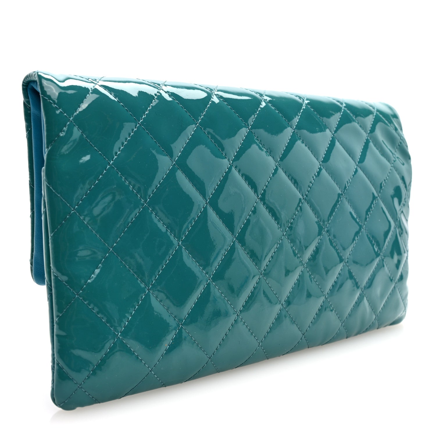 Chanel Patent Calfskin Quilted Beauty CC Clutch Blue 3 of 8