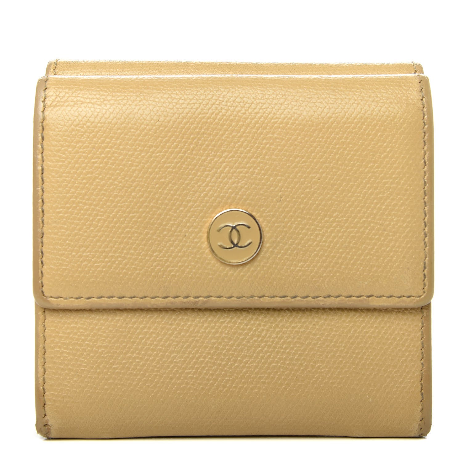 Chanel Grained Calfskin CC Button Compact Wallet Beige 1 of 11