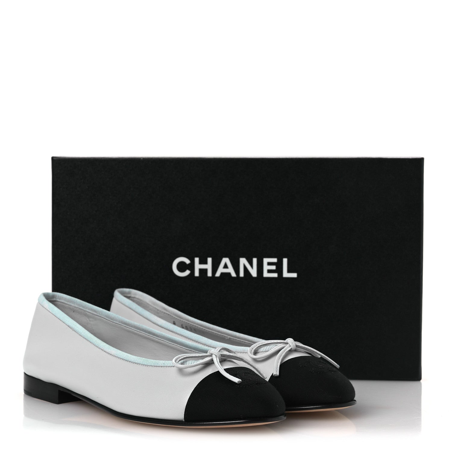 Chanel Lambskin Grosgrain Cap Toe CC Ballerina Flats 37 Light Blue Black 13 of 13