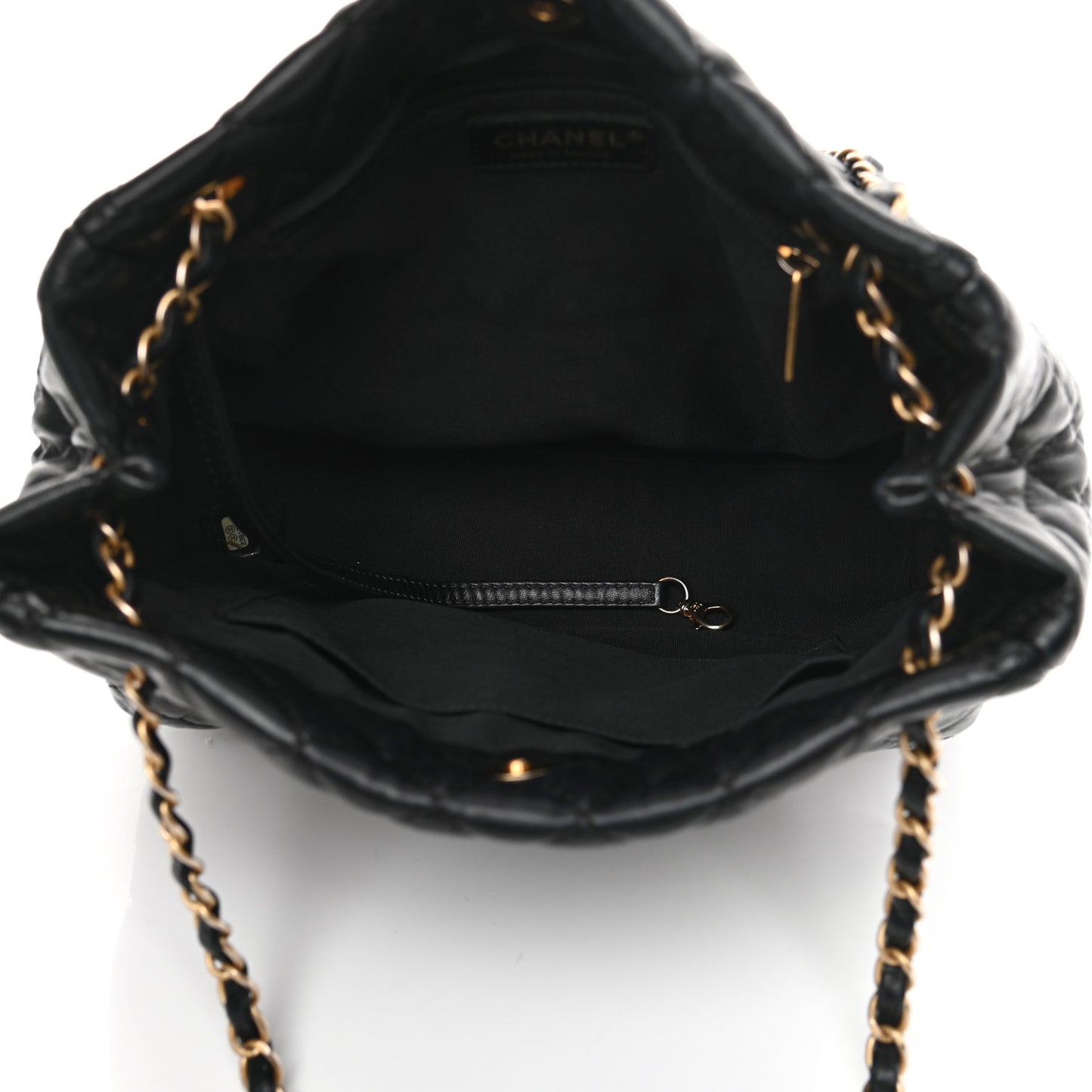 Lambskin Quilted Large Fluffy CC Shopping Tote Black