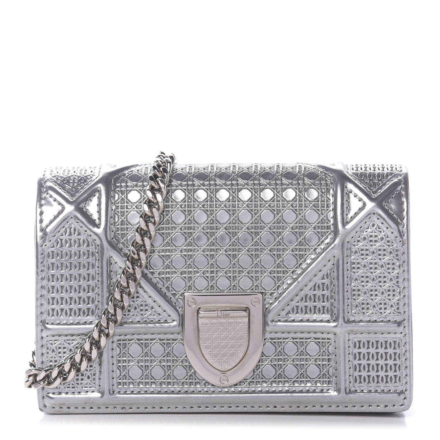 Metallic Patent Micro-Cannage Baby Diorama Flap Bag Silver