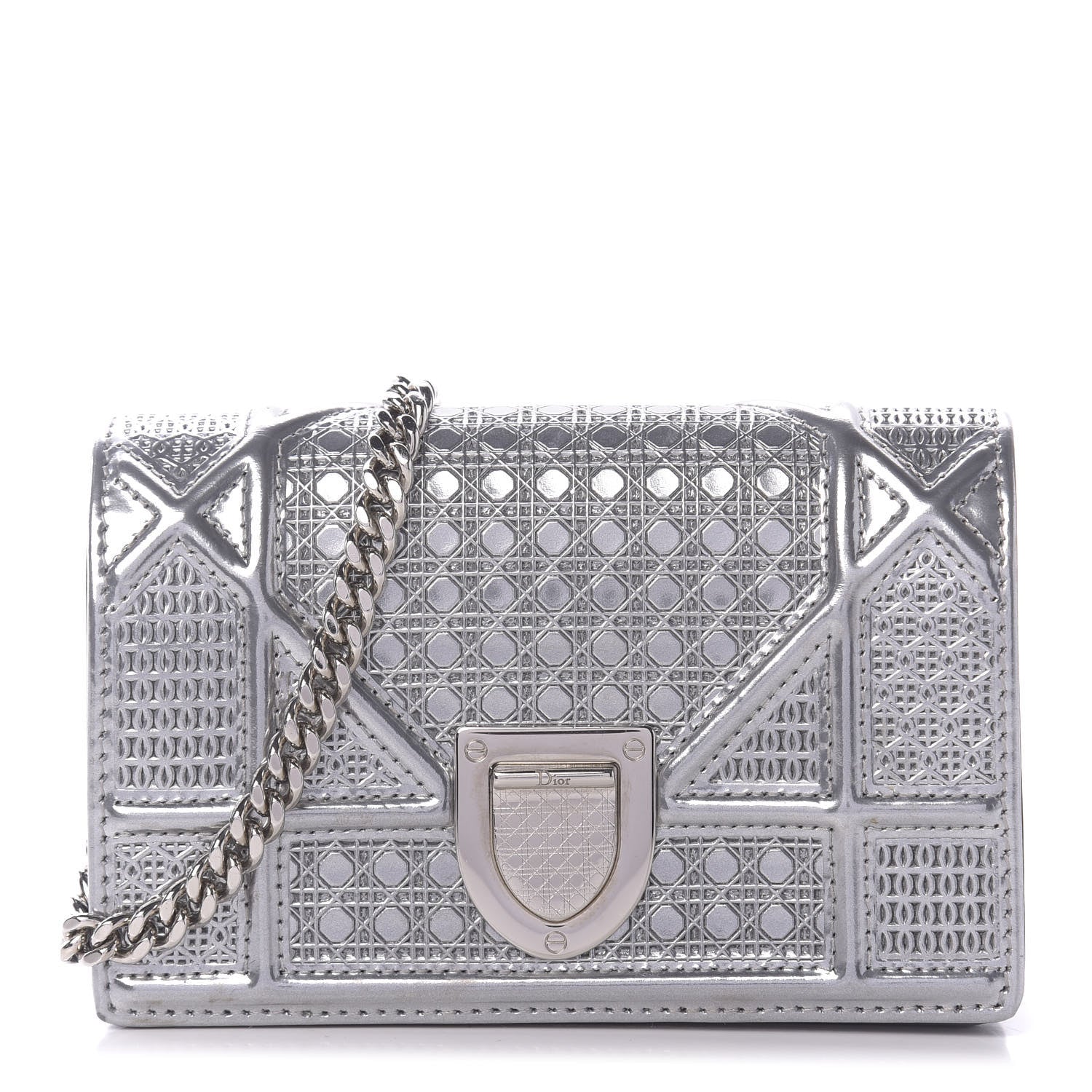 Christian Dior Metallic Patent Micro-Cannage Baby Diorama Flap Bag Silver 1 of 8