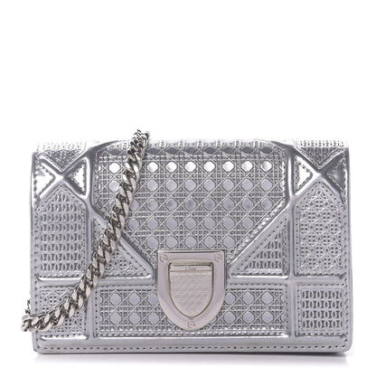Christian Dior Metallic Patent Micro-Cannage Baby Diorama Flap Bag Silver 1 of 8