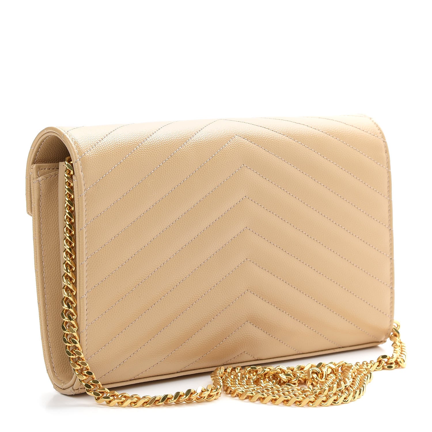 Saint Laurent Grain De Poudre Matelasse Chevron Monogram Chain Wallet Nude Powder 3 of 8