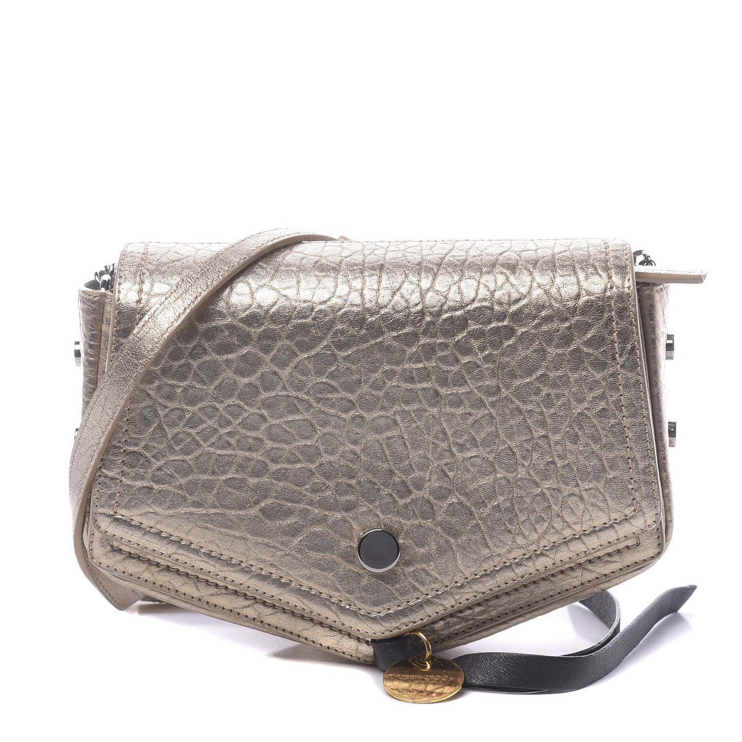 Metallic Grained Calfskin Arrow Crossbody Bag Light Gold