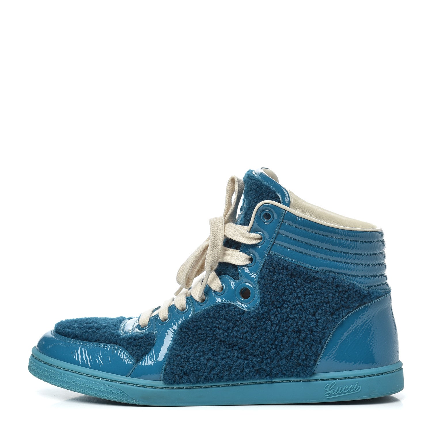Gucci Patent Merino Wool High Top Sneakers 38 Deep Cobalt 1 of 15