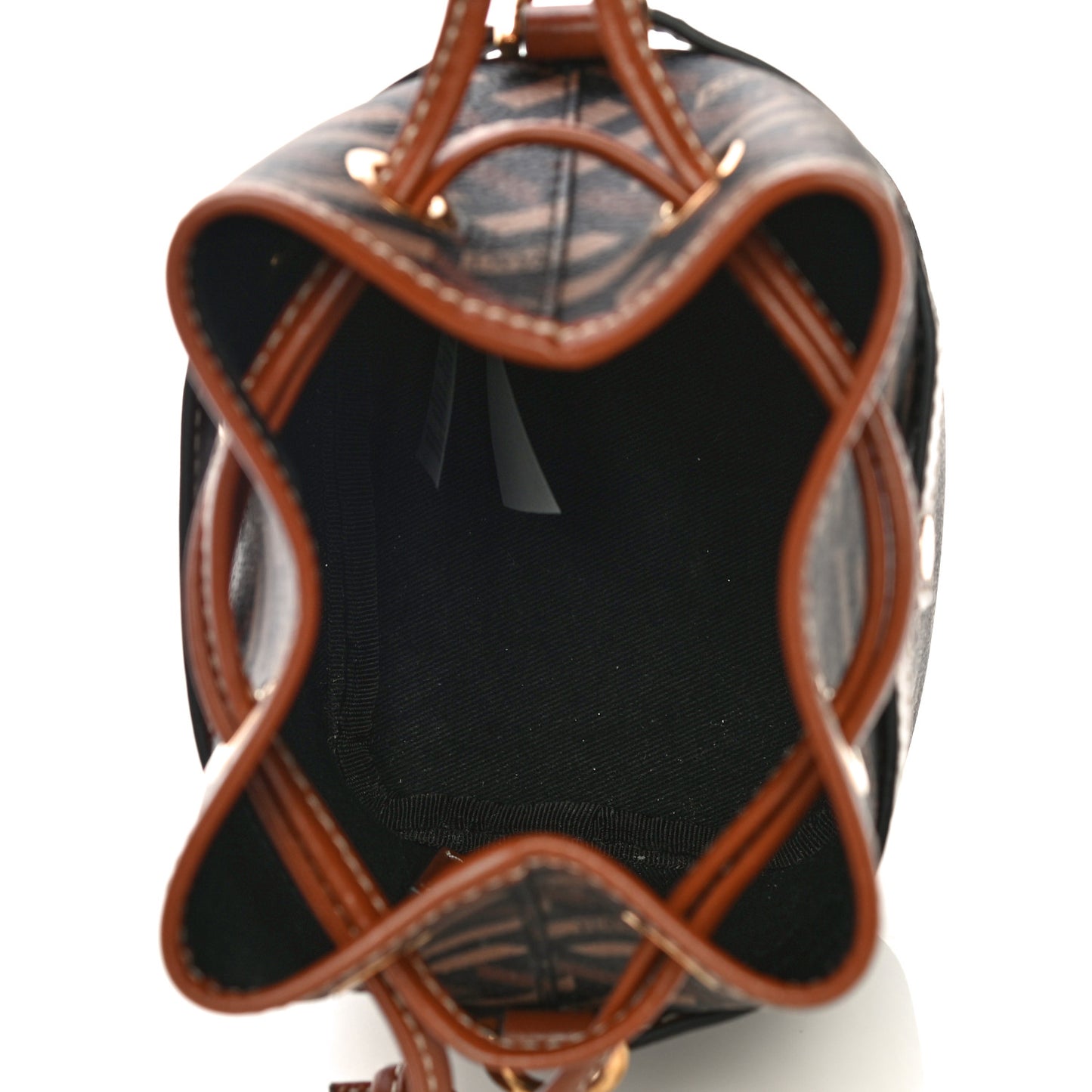 Coated Canvas La Greca Mini Bucket Bag Black Caramel