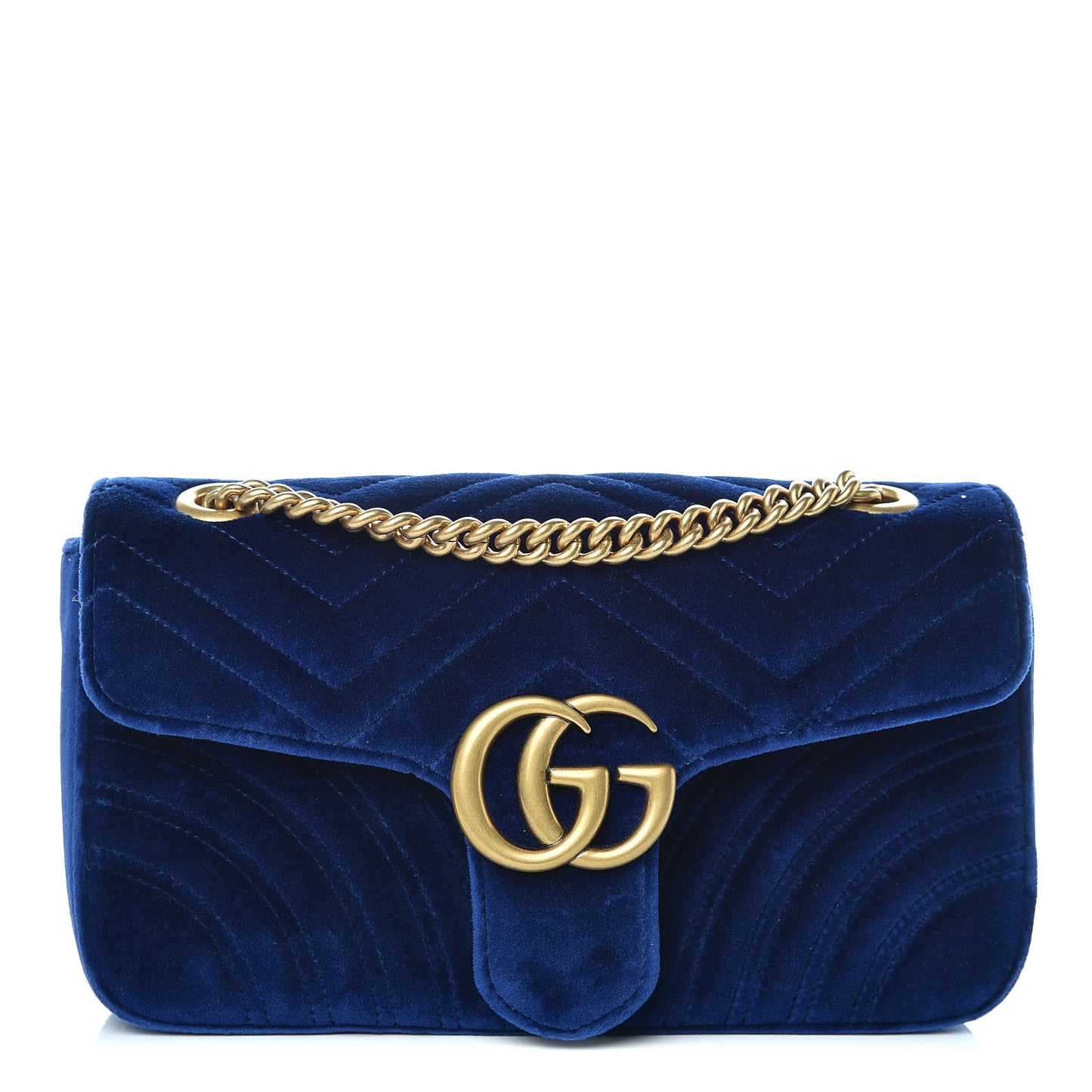 Velvet Matelasse Small GG Marmont Shoulder Bag Cobalt Blue